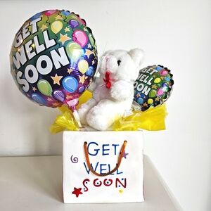 Ceramic Tote Plush Bear Baloons "Get Well Soon", AmeriChoice Since 1987